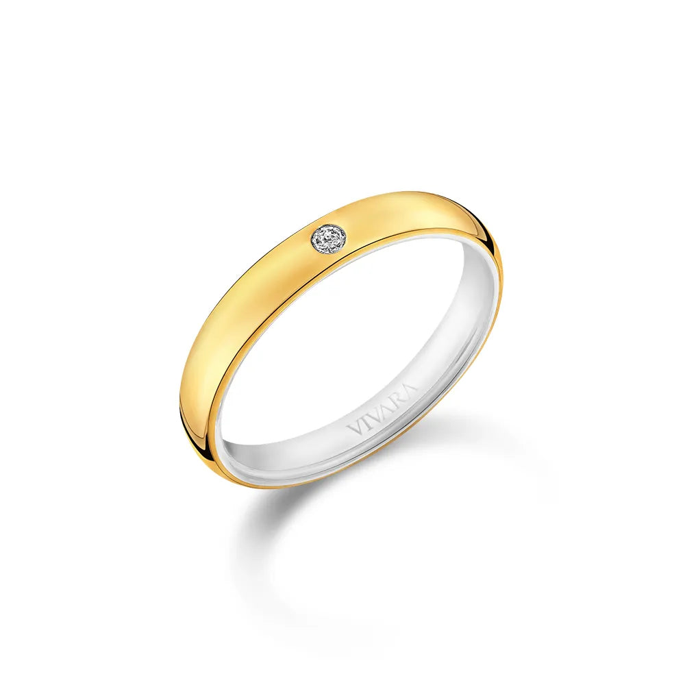 Aliança Romance em Prata 925 com Ouro Amarelo 18k e Diamante, 3mm